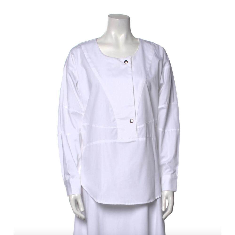 Rachel Comey White Long Sleeve Blouse with Snap Detail - M